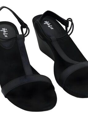 Style Co Mulan Wedge Sandals Black Pebble Womens 11M
